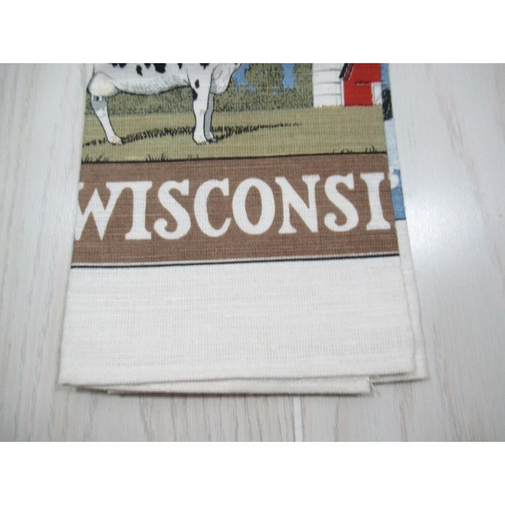 Wisconsin souvenir Linen Canvas Kitchen hand Towel Decor‎ Dairy Cow Cheese Dells